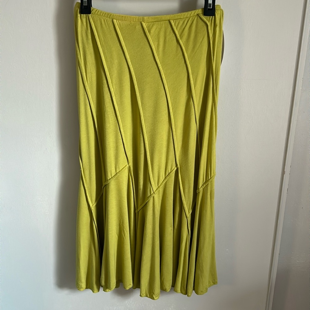 Lapis Women’s Luxe Jersey Knit Boho Inside Out Patchwork Seems Green Skirt - Picture 2 of 7